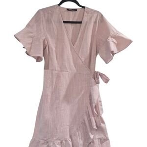 SugarLips Light Pink Ruffle Midi Dress